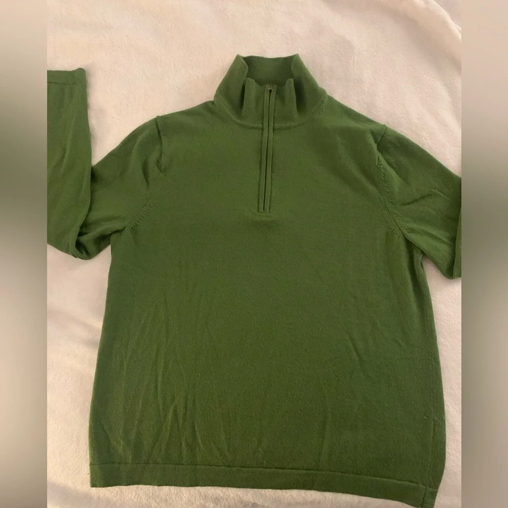 BANANA REPUBLIC Mens Pure Merino Wool Quarter Zip Pullover Sweater Green M